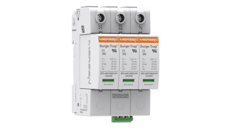 Mersen, STPT2 1060 V dc Maximum Voltage Rating 40kA Maximum Surge Current Type 2 Arrester, DIN Rail