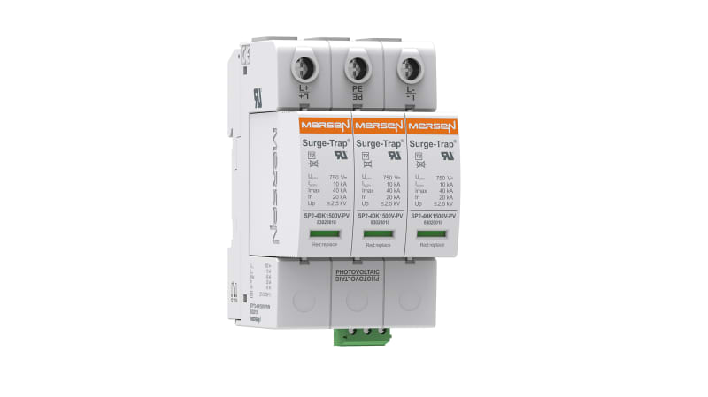 Mersen, STPT2 1500 V dc Maximum Voltage Rating 40kA Maximum Surge Current Type 2 Arrester, DIN Rail