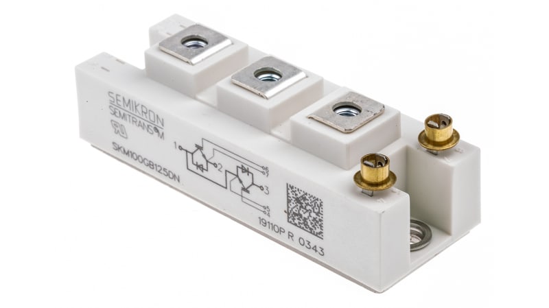 Semikron SKM100GB125DN Dual Half Bridge IGBT Module, 100 A 1200 V, 7-Pin SEMITRANS2, Panel Mount